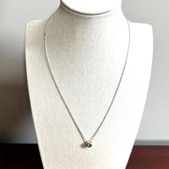 925 India Dainty Minimalist Necklace Sterling Silver gold tone Blue Casual Boho - Picture 9 of 9